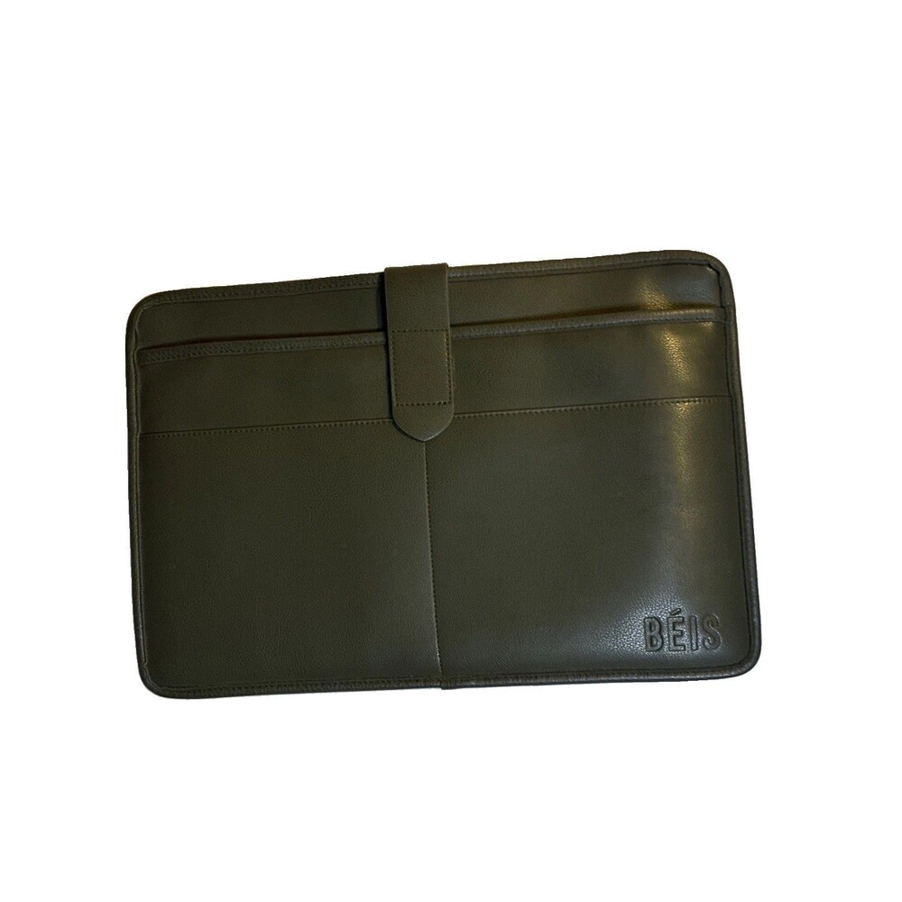 BÉIS Padded Laptop Sleeve Green Faux Leather Computer Case
